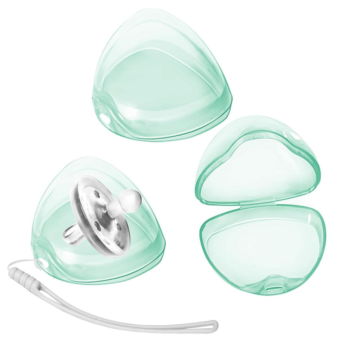 Nisxabebe Pacifier Case,3 Pack BPA Free Pacifiers Holder Case with Lanyard for Diaper Bag,Binky Container Box for Baby Binky Nipple Travel,Essential Pacifier Accessories,Easy to Clean,Green