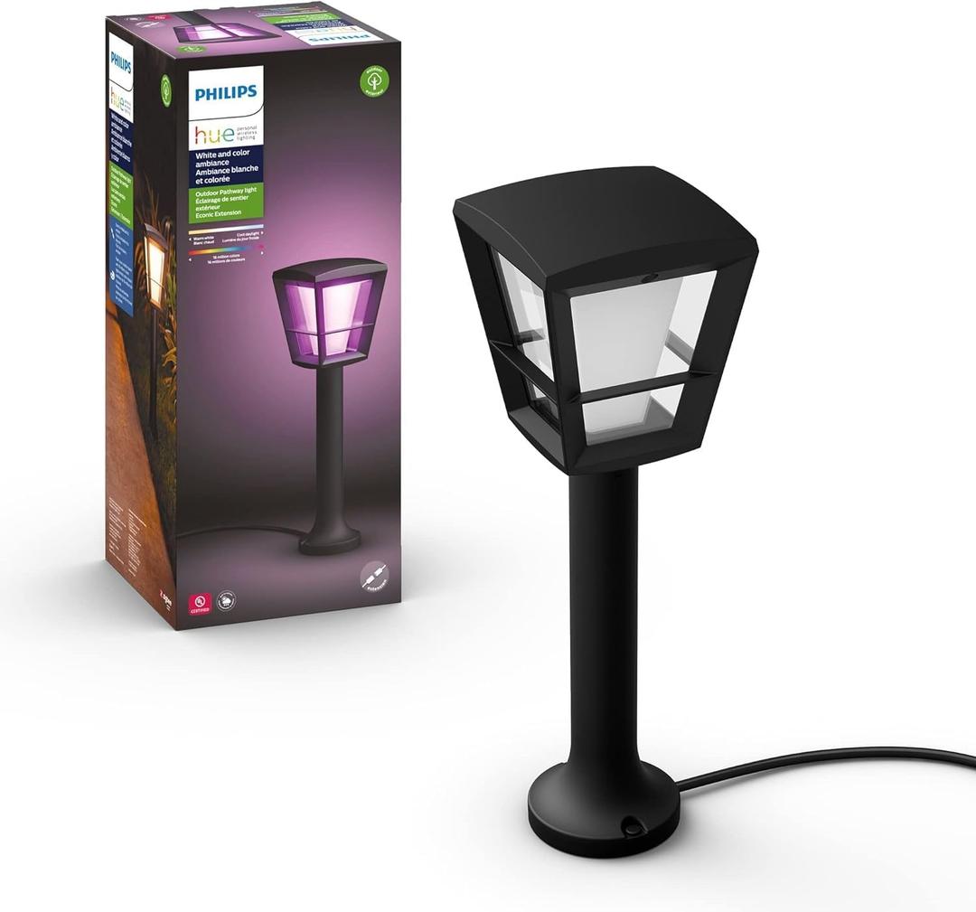 Philips Hue Econic Outdoor Smart Pathway Light - White & Color Ambiance LED Walkway Lights - Low Voltage Lighting - 1 Pack - Requires Bridge and Power Supply - Control with App and Voice -Weatherproof