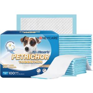 HONEY CARE All-Absorb, Large 22" x 23", 100 Count, Dog and Puppy Training Pads, Ultra Absorbent and Odor Eliminating, Leak-Proof 5-Layer Potty Training Pads with Quick-Dry Surface, Blue, A01