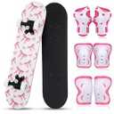 Honoson 7 Pcs Skateboard for Toddlers Beginners Knee Elbow Pads Wrist Guards Gear Set(Pink Bow, Age 6-10 Kids 24 x 6)