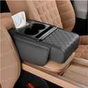 Zpana Car Center Console Armrest Pillow, Memory Foam Leather 4 in 1 Vehicle Arm Rest Cover with Tissue Box 2 Side Storage Bag Cup & Phone Holder, Auto Armrest Cushion, Universal Fit (Gray)