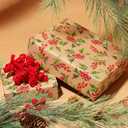 2 x LaRibbons Kraft Christmas Wrapping Paper Mini Roll, Holly Leaves and Red Berries Pattern, for Classic Christmas, Winter Holiday Gift Wrapping, 17" x 33' (46.7 sq. ft)
