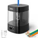 Deli Electric Pencil Sharpener, Automatic Pencil Sharpeners for No.2 Pencils Colored Pencils, USB & Battery Operated Pencil Sharpener for Kids, School, Home, Office, Classroom, Black