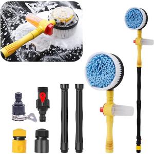 Povtii Rotating Car Wash Brush, 360 Spin Auto Cleaning Brush with Long Handle, Detachable Washing Brush with Soft Chenille Bristles Universal for Most Vehicles, Car Accessories (Brush)