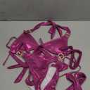 Womens Sexy Triangle Metallic Bikini Set, Crystal Rhinestone Headband Halter Swimsuit, Cheeky Tie Ruched Bathing Suit (Small, Hot Pink)