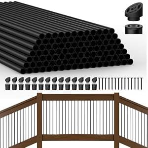 HYPERGIANT 105 Pack 36" Aluminum Deck Balusters, 3/ 4" Round Railing Spindles with Connectors and Screw, Hollow Metal Balusters for Railing, Black Stair Spindles