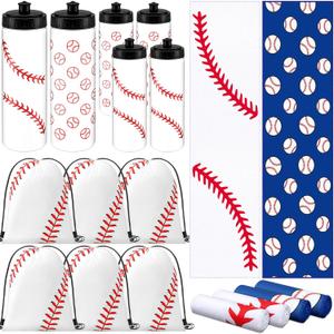 18 Pcs Sports Party Favors Basketball Soccer Water Bottle Baseball Softball Cooling Towel 6 Sports Water Bottle 6 Ice Towel 6 Drawstring Bag Football Volleyball Towel for Team Gift Style: Baseball