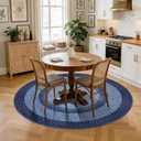 Modern Bordered Round Area Rug 4ft Washable Bedroom Circle Rugs Non Slip Stain Resistant Dining Room Round Throw Carpet Contemporary Circle Mats for Living Room Kitchen Nursery, Navy