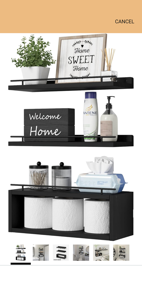 WOPITUES Floating Shelves for Wall with Cube Shelf, Wall Shelves with Metal Rail for Bathroom Decor, Bathroom Organizers and Storage, Over Toilet Shelves for Toilet Paper-BlackAmazon's Choice