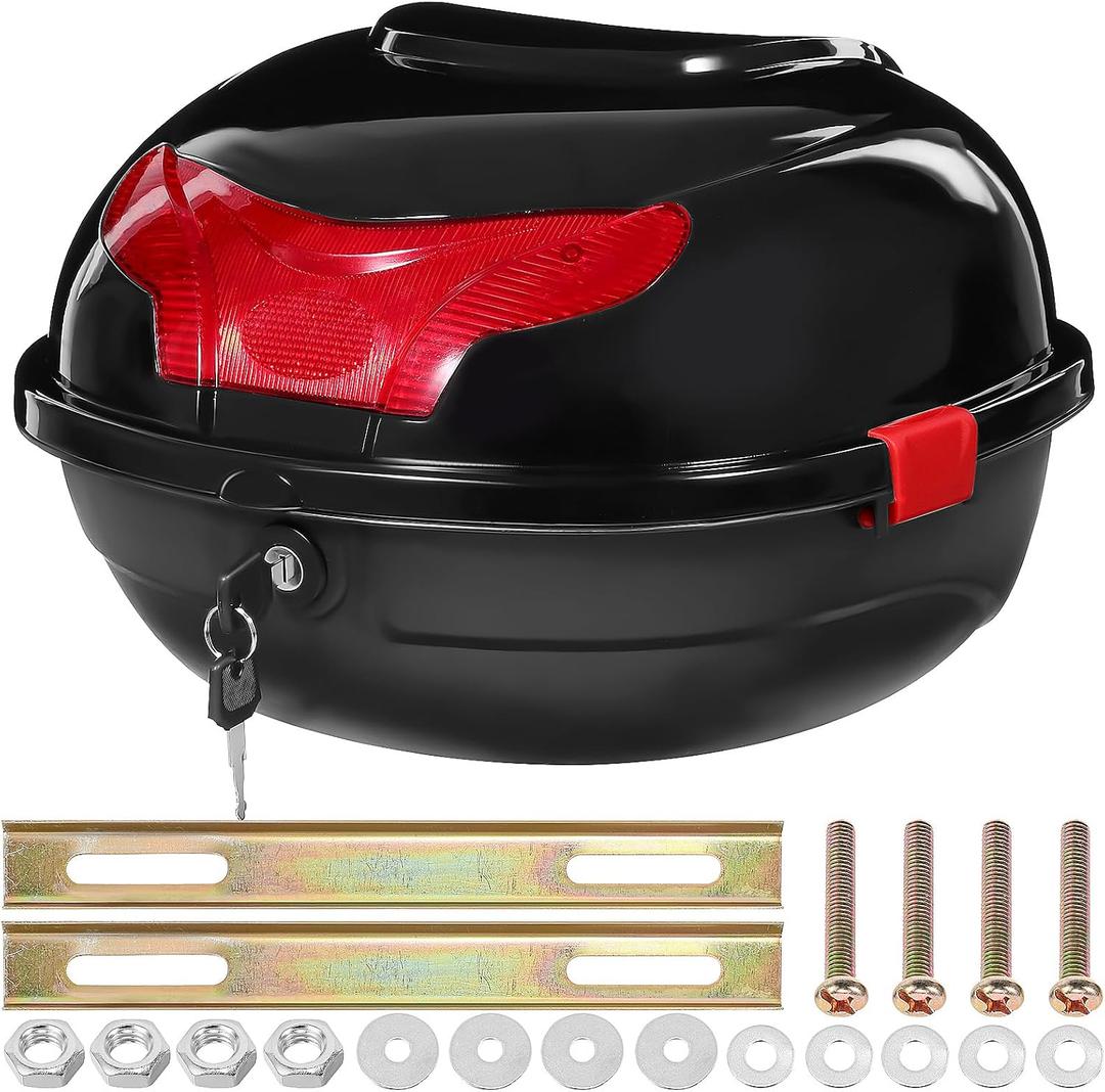 ULTECHNOVO Motorcycle Trunk Large Capacity Hard Tail Box with Reflective Strip Universal Motorcycle Top Case Rear Storage Bag for Scooter and Touring Bikes 15.35X14.17X9.84In