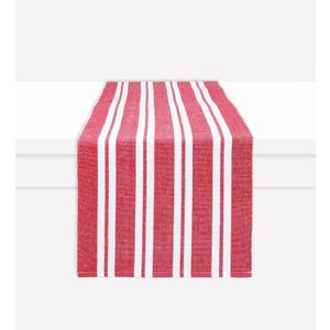 PurpleEssences Double Stripe Ribbed Woven Table Runner Dining Room Boho Farmhouse Decor - Spring Easter Summer - 14 x 90 Inch - Red and White
