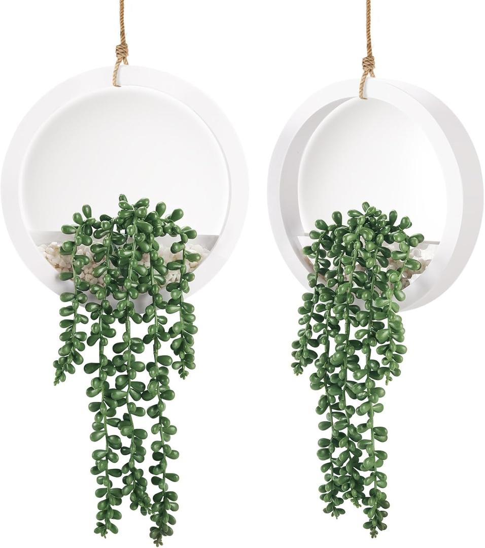 Der Rose 2 Pack Fake Plants Hanging Artificial Succulents Plants in White Pots for Living Room Bathroom Accessories Boho Wall Decor