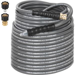 YAMATIC Non Marking 3/8" Pressure Washer Hose 125FT 4200 PSI, Kink Resistant Swivel 3/8" Quick Connect, Rubber Steel Braided Wear Resistant Industry Grade for Hot/Cold Water Gas Power Washer