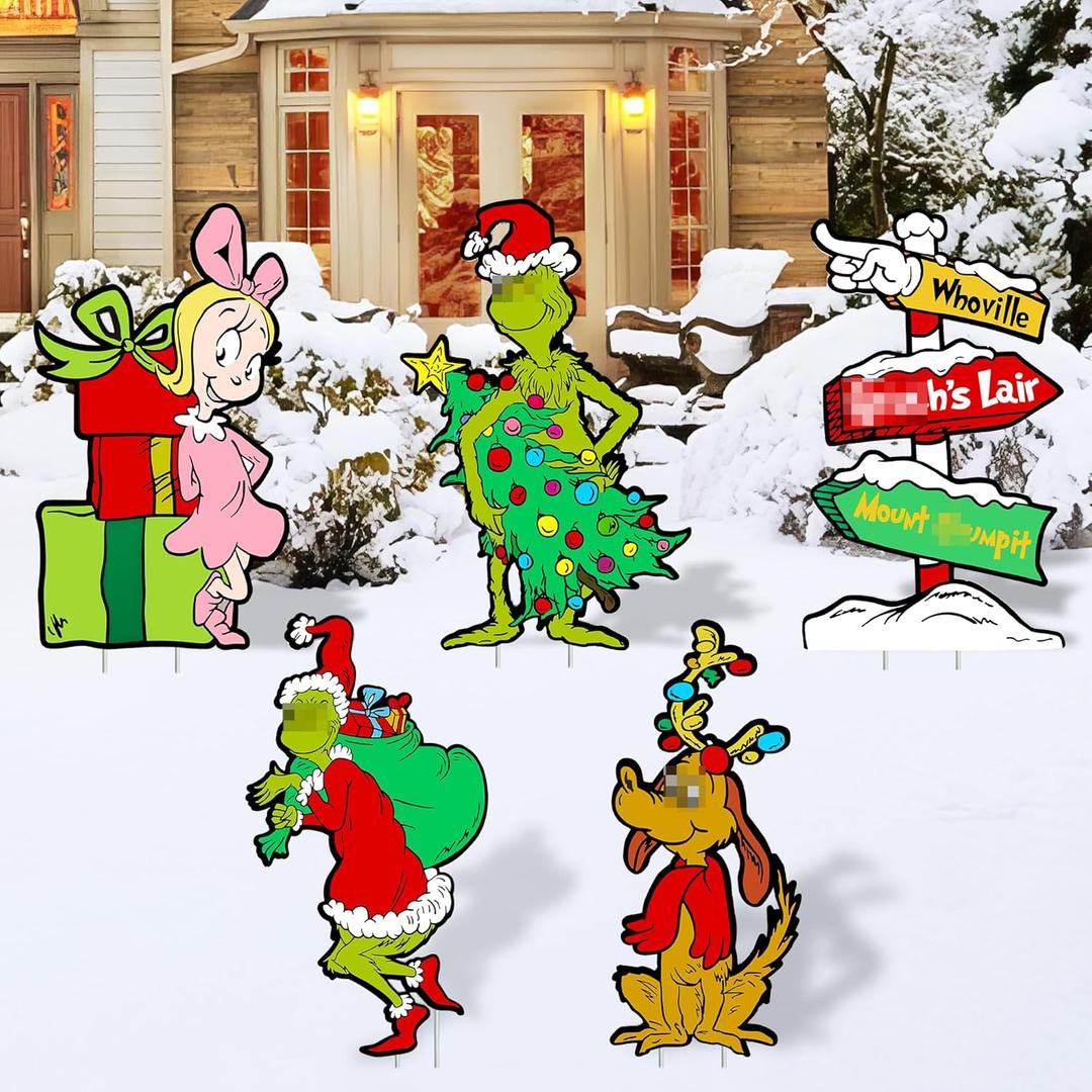 Christmas Decorations Outdoor Yard Signs Stakes,5Pcs Xmas Decorations Signs,2024 Christmas Gifts for Winter Holiday Christmas Outside Yard Pathway Lawn Decor