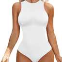 Women's Tummy Control Shapewear Bodysuit High Neck Seamless Body Shaper Sleeveless Racerback Thong Body Suit Tank (X-Large/2X-Large (strong compression, size up), White)