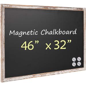 Magnetic Chalkboard Black Board 46 x 32, Extra Large Chalk Board Blackboard for Wall Decor, Easy-to-Erase Wood Framed Magnet Board, 4 Magnets for School, Home & Office (Classic White)