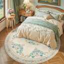 jinchan Round Rug 8ft Area Rug Vintage Floral Distressed Design Machine Washable Soft Non-Slip Low-Pile Ultra-Thin Circle Rug for Living Room Dining Room Bedroom Home Office (8' Round, Apricot Multi)