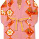 Unisex Colorblock Plush Fleece Bathrobe, Cozy Long Lounge Robe (S)