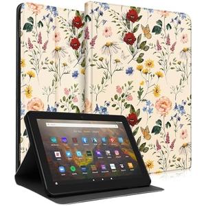 Wazzasoft for Amazon Kindle Fire HD 10/10 Plus Tablet Case 13th/11th Generation for Women Girls Cute Folio Cover Fashion Design Girly Kawaii Flower Floral Pretty Unique Cases for Kindle Fire 10.1 Inch