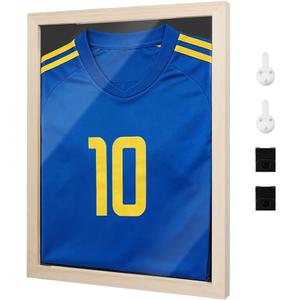NBEADS T-Shirt Display Frame, 17x13x0.78 Inch Burlywood Wood Frame with Clear Acrylic Window Shadow Box Frame for Soccer Basketball Shirts Sports Memorabilia Wall Decor