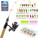 QualyQualy Ice Fishing Rod Reel Combo Complete Set Ice Fishing Gear with Backpack Seat Ice Cleats Ice Fishing Jigs Line Full Ice Fishing Kit 24" 26"