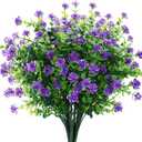 GREENRAIN Artificial Flowers Outdoor Fake Flowers for Decoration UV Resistant No Fade Faux Plastic Plants Garden Porch Window Box Dcor (6 Bundles, 3#Purple)