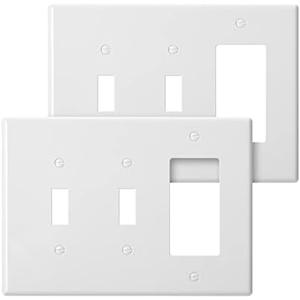 Bates Combination Wall Plate, 1Pack, Double Toggle/Single Decorator, White Light Switch Cover, Outlet Cover, Double Switch Covers