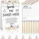 67 Pcs Guess The Sweet Mess Dirty Diaper Baby Shower Game Includes Guess The Sweet Mess Sign 50 Small Cards 10 Pencils and 6 Number Stickers for Baby Shower Game Gender Reveal Party(Floral)