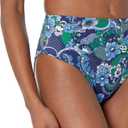 Amazon Essentials Women's High Waist High Leg Bikini Bottom, Deep Blue Paisley, Small