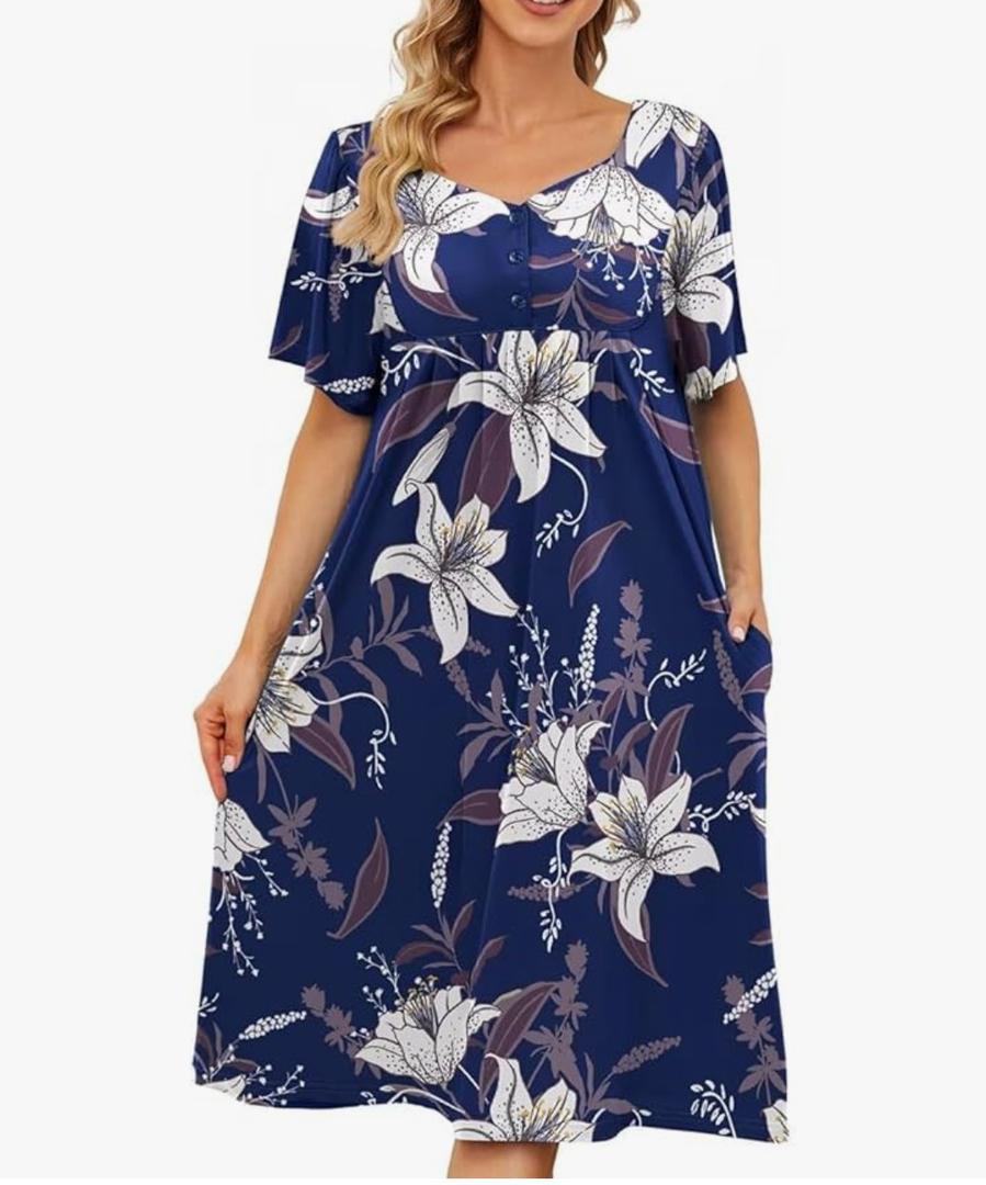 House Dresses for Women with Pockets Moo Moo Nightgown Short Sleeve Mumu Dress Lounge Dress  Medium