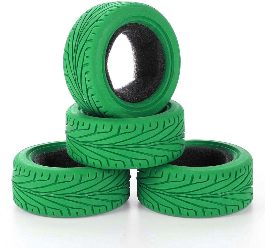 1/10 RC On-Road Car Tyres, 65mm Rubber RC Tire for 1/10 HSP Tamiya HPI Kyosho RC On Road Run-flating Car (Green)
