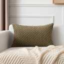 Kevin Textile 12x20 Inch Pillow Cover 1 Pack Boho Decorative Soft Striped Corduroy Lumbar Farmhouse Color Accent Rectangle Cushion Case for Living Room Couch Sofa Bed, Olive Green