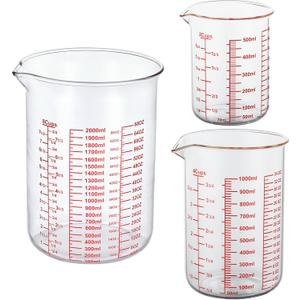 3 Piece High Borosilicate Glass Measuring Cup Set-V-Shaped Spout，Includes 250ml(8OZ), 500ml(16OZ), and 1000ml(32OZ) Glass Measuring Beaker for Kitchen or Restaurant, Easy to Read