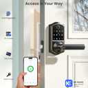 Veise VE019 Fingerprint Smart Lever Lock, App Control, Keyless Entry Door Lock with Handle, Touchscreen Keypad Knob for Front Door and Bedroom, Remote Access Sharing, IP55 Waterproof, Satin Nickel
