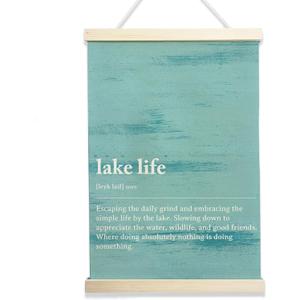 NQDWX Lake Life Hanging Flag - Rustic Cabin Wall Decor, 12x18 Inch Wooden Frame Banner, Gift for Cottage & Fishing Enthusiasts. (161)
