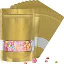 5.5"x7.8" 120pcs Mylar Bags for Food Storage,Smell Proof Bag with Matte Window Resealable Food Storage Bags for Small Business, Stand-up Foil Pouch Packaging Freeze Dried Candy Bag (Gold)