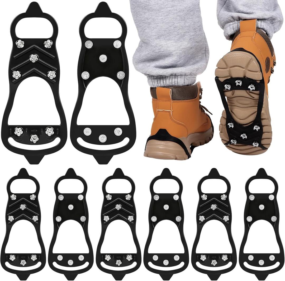 Non Slip Gripper Spike - Ice Traction Cleats Walk Traction Cleat Sturdy Ice Snow Grips for Shoes & Boots with Steel Studs Crampons (4 Pairs Black)