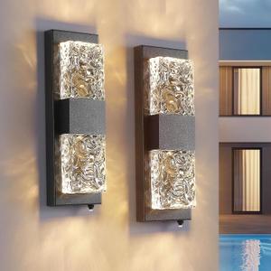 Dusk to Dawn Outdoor Lighting,Porch Lights Outdoor IP65 Waterproof Exterior Lighting Fixtures 12W LED Ripple Crystal Modern Outside Light for House Hallway Doorway Patio,14.2'' Black, 2PCS, 14IN