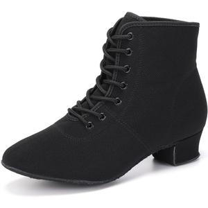 HROYL Women's Latin Dance Boots Low Heel Close Toe Ballroom Tango Performance Practice Teaching Dancing Shoes,LHD-GBNJB (5.5, Black-3.5cm-suede Sole)