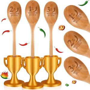 Cinnvoice 3 Pcs Chili Cook Off Trophies Wood Spoon Award Decorations Cooking Trophy for Chili Cook Off Gift 1st, 2nd, 3rd for Cooking Gift Baking