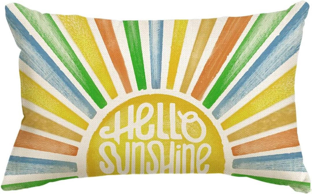 3 x AVOIN colorlife Hello Sunshine Summer Throw Pillow Cover, 12 x 20 Inch Yellow Blue Orange Cushion Case Decoration for Sofa Couch