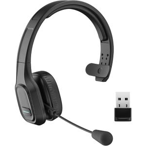 Trucker Bluetooth Headset V5.0, Wireless Headset with Noise Canceling&Mute Microphone for Cell Phones, On Ear Bluetooth Headphone for Computer, Zoom Meetings, Skype, Home Office, Black