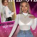 Avidlove Mesh Top for Women Long Sleeve See Through Shirt Mock Neck Sheer Blouse Clubwear Party XS-3XL (White, L)