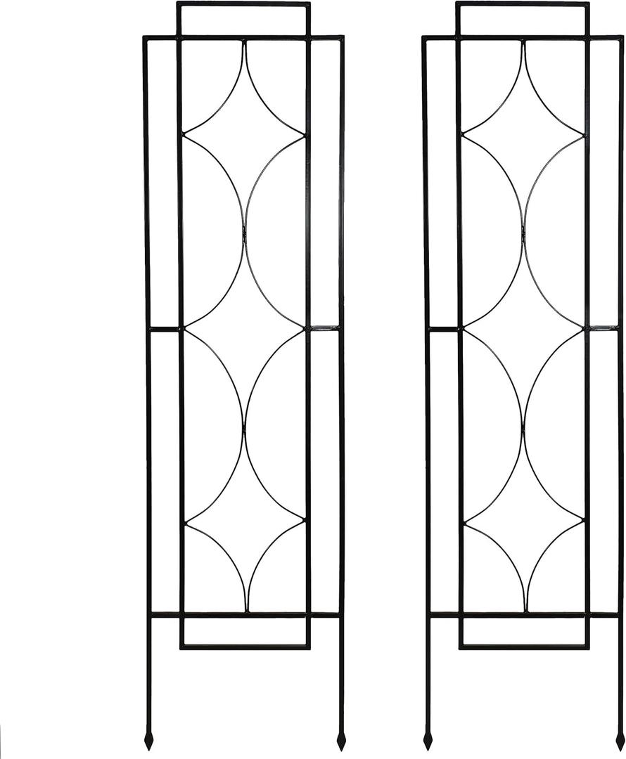 Sunnydaze 2-Piece Chic Diamonds Garden Trellis for Climbing Plants - Outdoor Decorative Metal Flower Trellis - 60-Inch Tall - Black