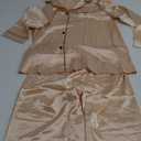 Ekouaer Women's Classic Button Down Long Satin Silk Pajama Set (Small, Khaki)