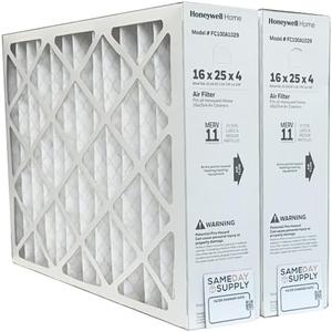 Honeywell FC100A1029 (2 Pack) - 16" x 25" x 4" Pleated Air Filter, MERV 11 Bundle with Same Day Supply Filter Change Reminder