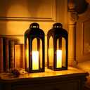 NEEDOMO Set of 2 Lanterns Decorative for Home,22''H Large LuxuryBronze Metal Hurricane Lanterns with Tempered Glass Panels for Porch,Tabletop, Mantle, Wall Hanging, Garden, Indoor & Outdoor Décor