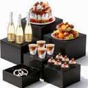 6PCS Buffet Risers, Black Acrylic Food Risers for Buffet Table, Nesting Display Stand with Hollow Bottoms for Party, Catering, Dessert, Jewelry & Collectibles (10" x 10" x 7" to 5" x 5" x 3")