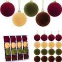 16 Pcs Red Velvet Christmas Balls, 3.15 Inch Velvet Ornaments for Christmas Tree, Flocked Ornaments Balls for Wreath Garland - Burgundy, Brown, Green, Khaki