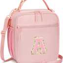 Initial Insulated Lunch Bag for Girls Kids, Back to School Gift, Reusable Leak-proof Lunch Box with Adjustable Strap for School Daycare Travel Picnic (Pink,A)